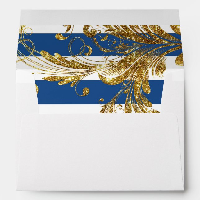 MODERN Chic Wide Stripes w Glitter Scroll Flourish Envelope (Back (Bottom))