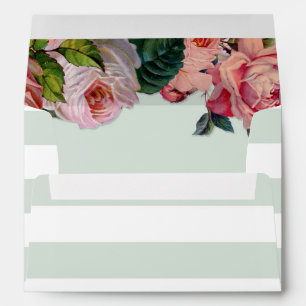 MODERN Chic Wide Stripes w Roses, Mint Green Envelope