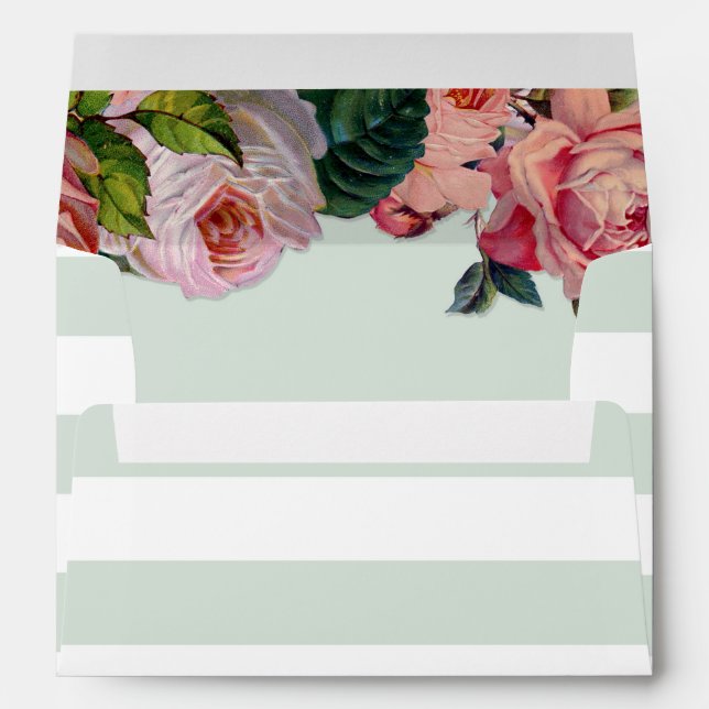 MODERN Chic Wide Stripes w Roses, Mint Green Envelope (Back (Bottom))