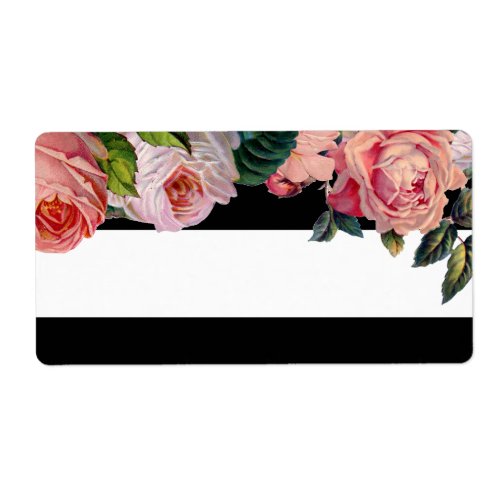 MODERN Chic Wide Stripes w Vintage Roses Floral Label