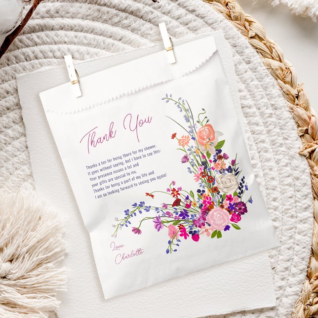 Modern chic wild flowers script bridal shower favor bag (Modern chic wild flowers script bridal shower favor bag)