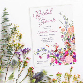 Modern Chic Wild Flowers Script Bridal Shower Invitation by girly_trend at Zazzle