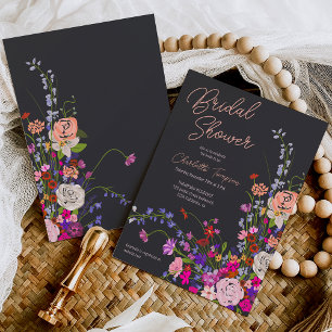Modern chic wild flowers script bridal shower invitation