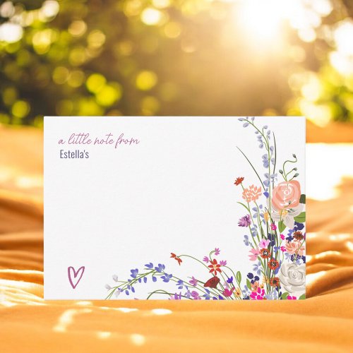 Modern chic wild flowers script bridal shower note card