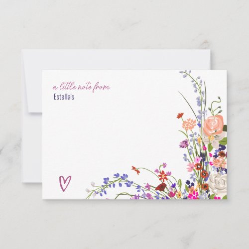 Modern chic wild flowers script bridal shower note card