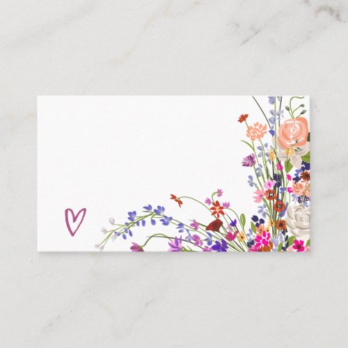 Modern chic wild flowers script bridal shower place card