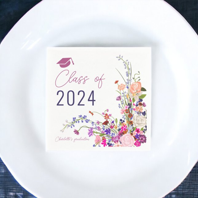 Modern chic wild flowers script class graduation  napkins (Modern chic wild flowers script class graduation napkins)