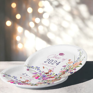 Modern chic wild flowers script class graduation  paper plates