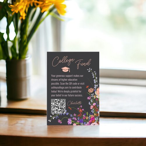 Modern chic wild flowers script fund graduation  enclosure card