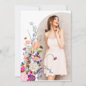 Modern chic wild flowers script photo graduation  invitation (Back)