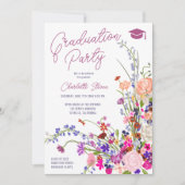 Modern chic wild flowers script photo graduation  invitation (Front)