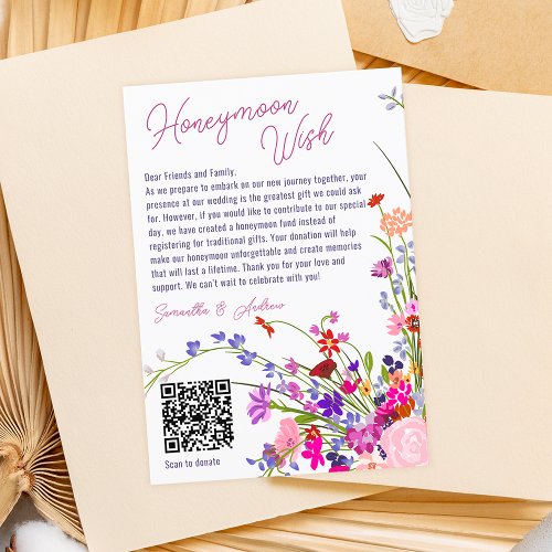Modern chic wild flowers wishing well wedding QR Enclosure Card