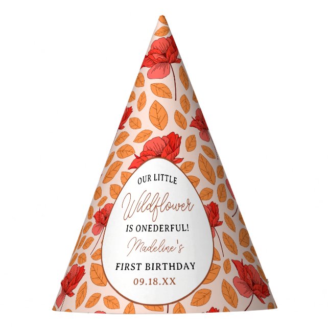 Modern Chic Wildflower 1st Birthday Girl Party Hat (Front)