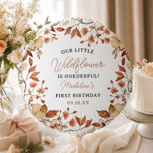  Modern Chic Wildflower Script 1st Birthday Girl  Balloon