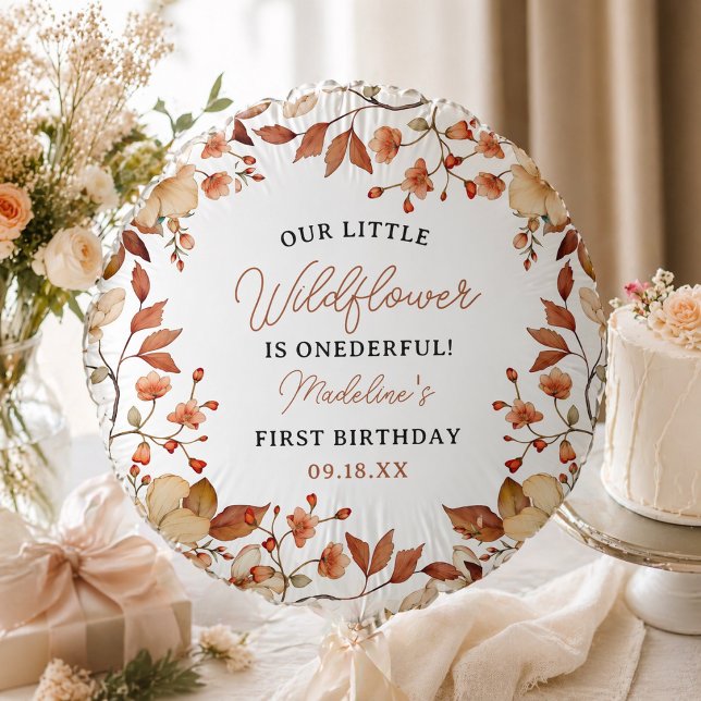  Modern Chic Wildflower Script 1st Birthday Girl  Balloon (Modern Chic Wildflower Script 1st Birthday Girl Balloon)