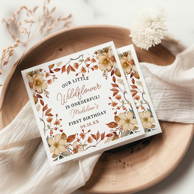  Modern Chic Wildflower Script 1st Birthday Girl  Napkins (Creator Uploaded)