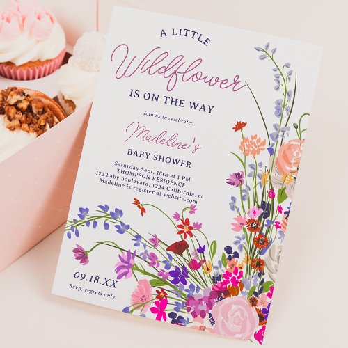 Modern chic wildflower script baby shower invitation