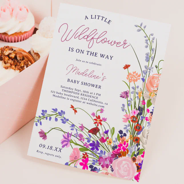 Modern chic wildflower script baby shower invitation | Zazzle