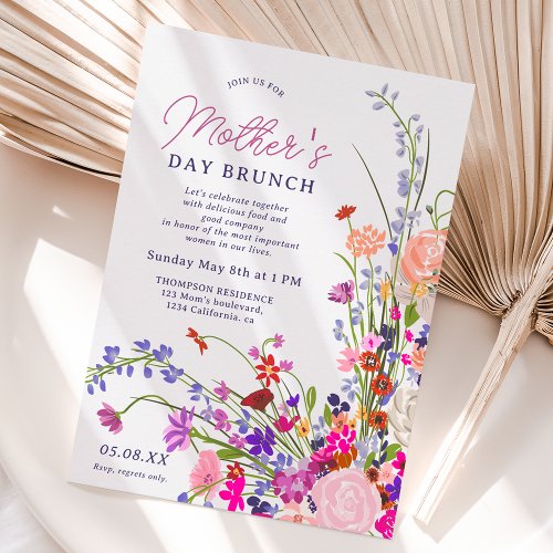Modern chic wildflower script mothers day brunch invitation