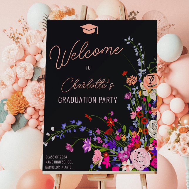 Modern chic wildflower script welcome graduation  foam board (Modern chic wildflower script welcome graduation foam board)