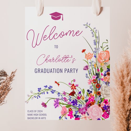 Modern chic wildflower script welcome graduation  poster