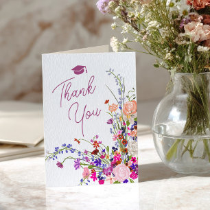 Modern chic wildflowers script boho graduation  thank you card