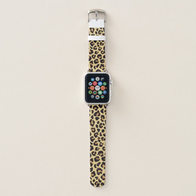 Modern Chic Wildlife Leopard Animal Print Pattern Apple Watch Band (Front)