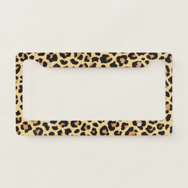 Modern Chic Wildlife Leopard Animal Print Pattern License Plate Frame (Front)