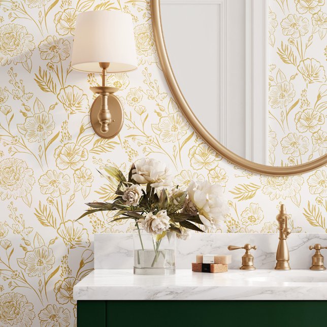 Modern Chic Yellow Line Art Floral Foliage Pattern Wallpaper (Modern Chic Yellow Line Art Floral Foliage Pattern Wallpaper)