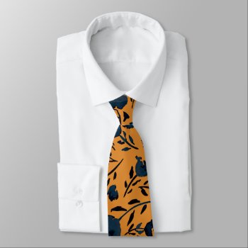Modern Chic Yellow Mustard And Blue Autumn Floral Neck Tie by M_Blue_Designs at Zazzle