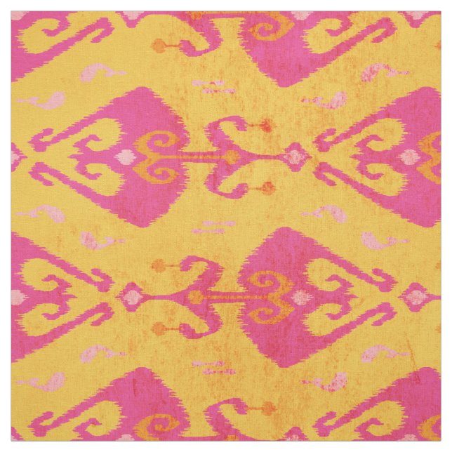 Modern chic yellow pink ikat pattern fabric (Swatch)