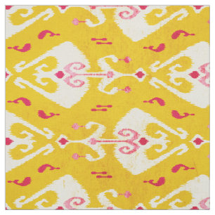 Modern chic yellow pink ikat pattern fabric