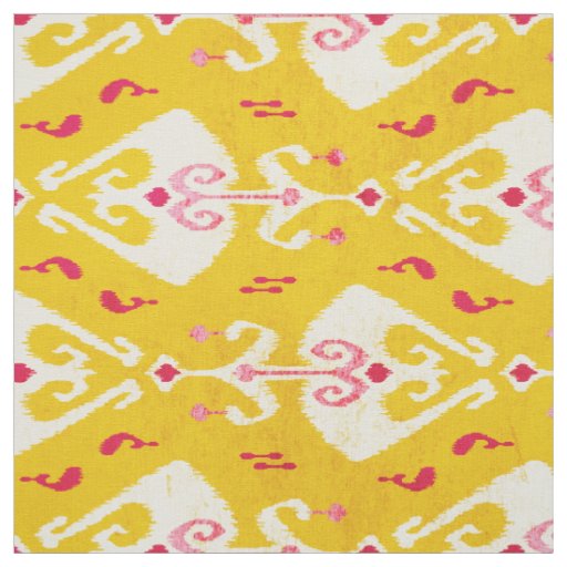 Modern chic yellow pink ikat pattern fabric