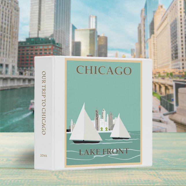 Modern Chicago Lake Front Travel Poster Scrapbook 3 Ring Binder (Creator Uploaded)