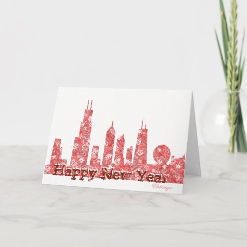 Modern Chicago Skyline Happy New Year card