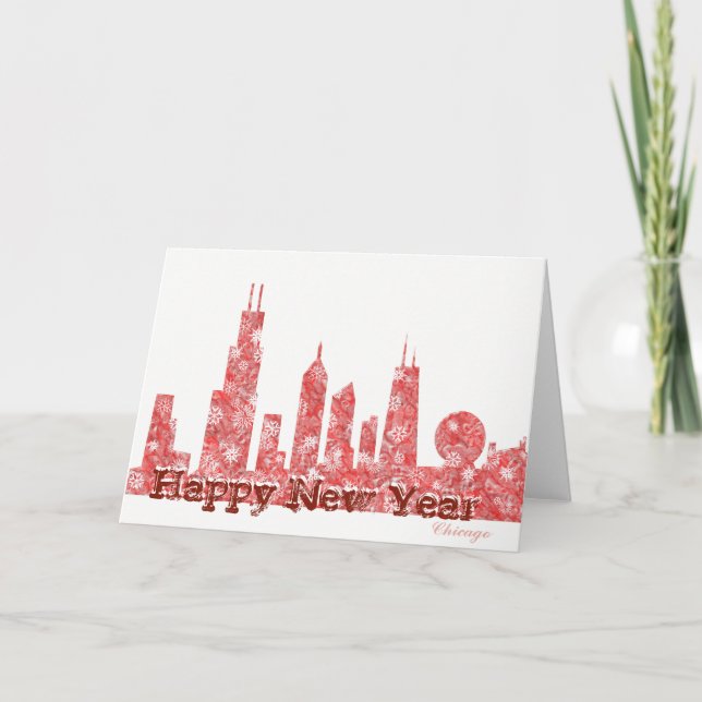 Modern Chicago Skyline  Happy New Year card (Front)