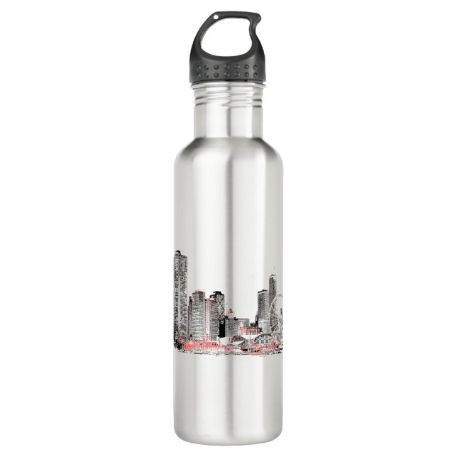 Modern Chicago Skyline Stainless Steel Water Bottle (Front)