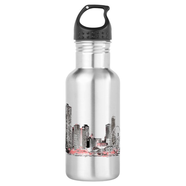 Modern Chicago Skyline Stainless Steel Water Bottle (Front)