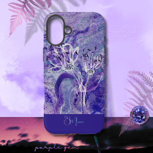 Modern Chick Girly Purple Flowers Marble iPhone 16 Plus Case