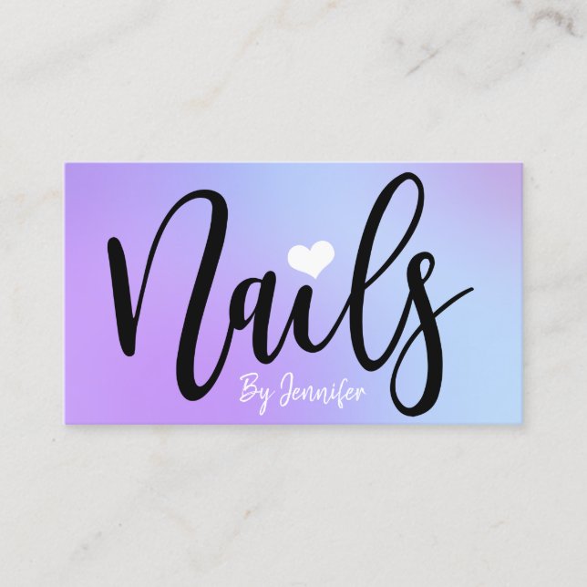 Modern chick purple blue gradient nails business card (Front)