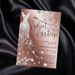 Modern Chick Rose Gold Glitter Sweet 16 Invitation<br><div class="desc">Modern Chick Rose Gold Glitter Sweet 16 Invitation</div>