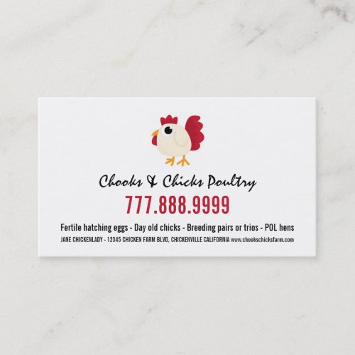 Modern Chicken Farmer Cartoon Hen Business Cards