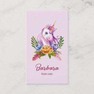 Modern Childcare Babysitter Daycare Floral Unicorn Business Card