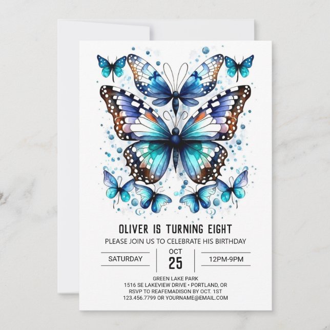 Modern Children Butterfly Boy Birthday Invitation (Front)