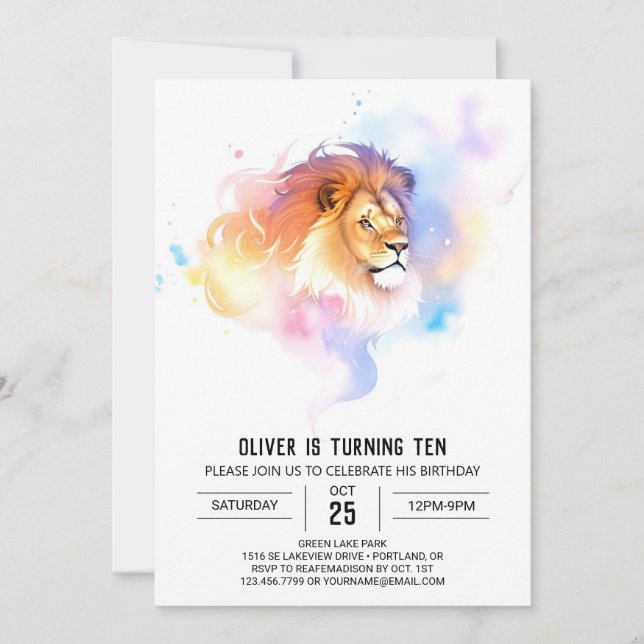 Modern Children Lion Birthday  Invitation (Front)