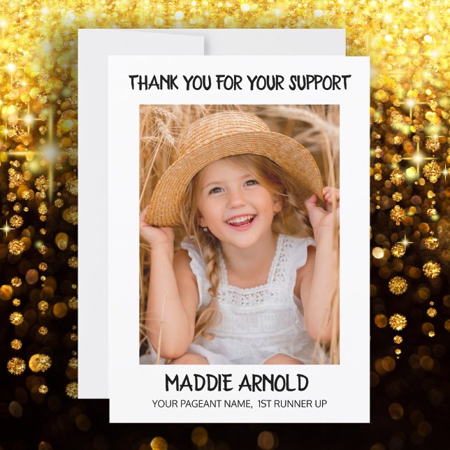 Modern Child's Pageant Thank You Photo White Card (Creator Uploaded)