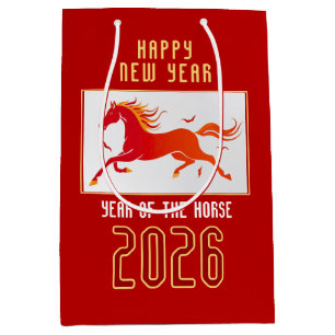 Modern Chinese Fire Horse New Year 2026 Medium Gift Bag