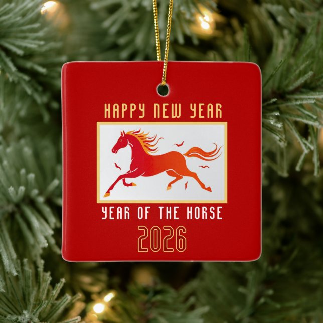 Modern Chinese Horse New Year 2026  Ceramic Ornament (Tree)