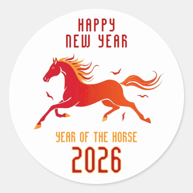 Modern Chinese Horse New Year 2026  Classic Round Sticker (Front)