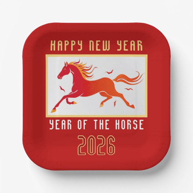 Modern Chinese Horse New Year 2026  Paper Plates (Front)
